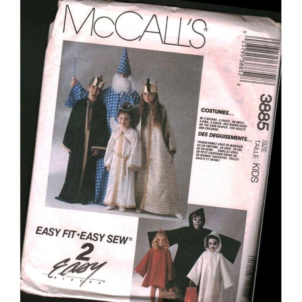 McCall's 3885 Costume Sewing Pattern Kids Adults Wizard‎ Ghost Angel King Queen
